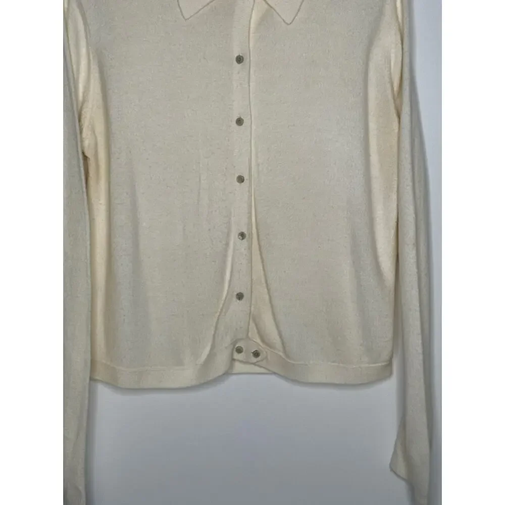 Vintage 70s Express Tricot Ivory Collared Cardigan Sweater Hong Kong Medium